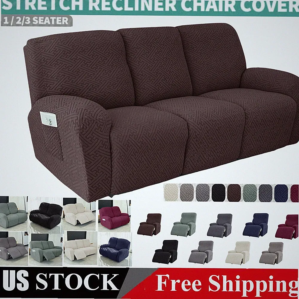 1/2/3 Seat Elastic Recliner Sofa Cover Stretch Armchair Covers Couch Slipcover