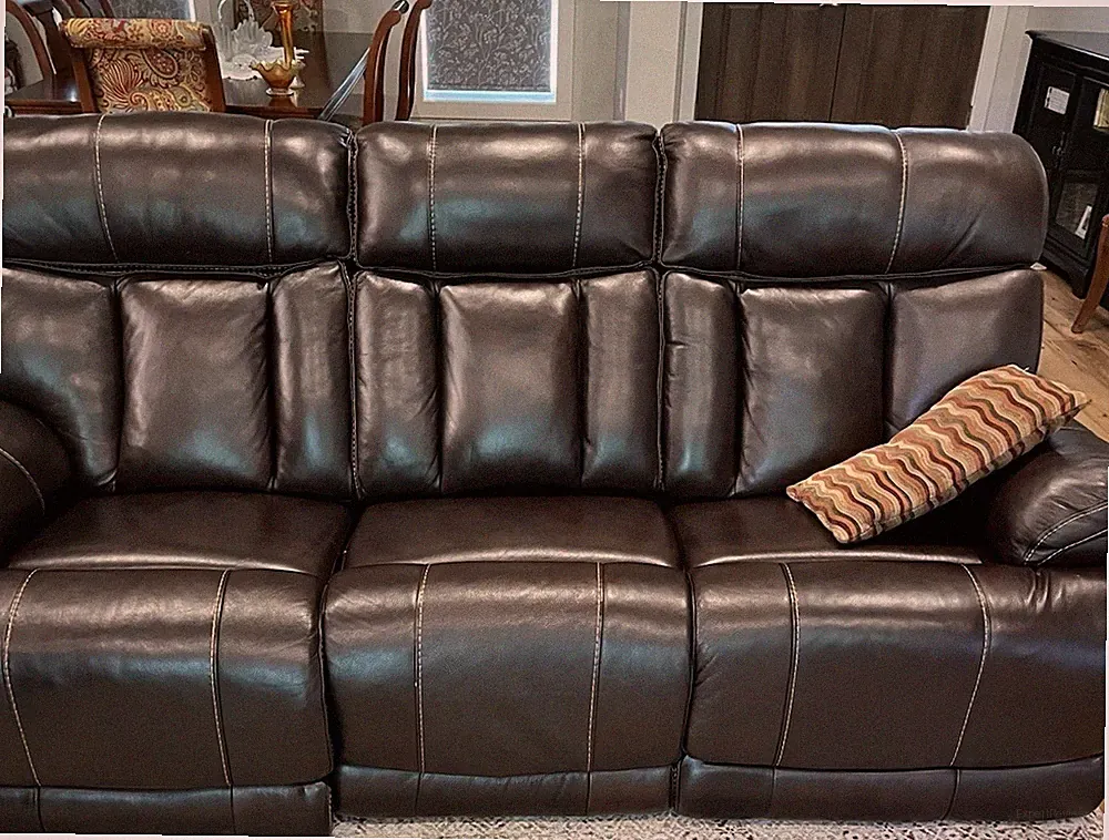 Brown Leather Reclining Sofa 3-Seat High Back Solid Pad Arms Living Room