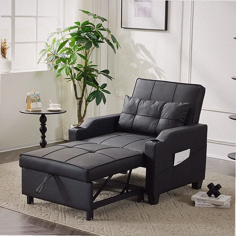 Convertible Sleeper Chair 3-in-1 Sofa Bed Adjustable Backrest Design w/ USB Port