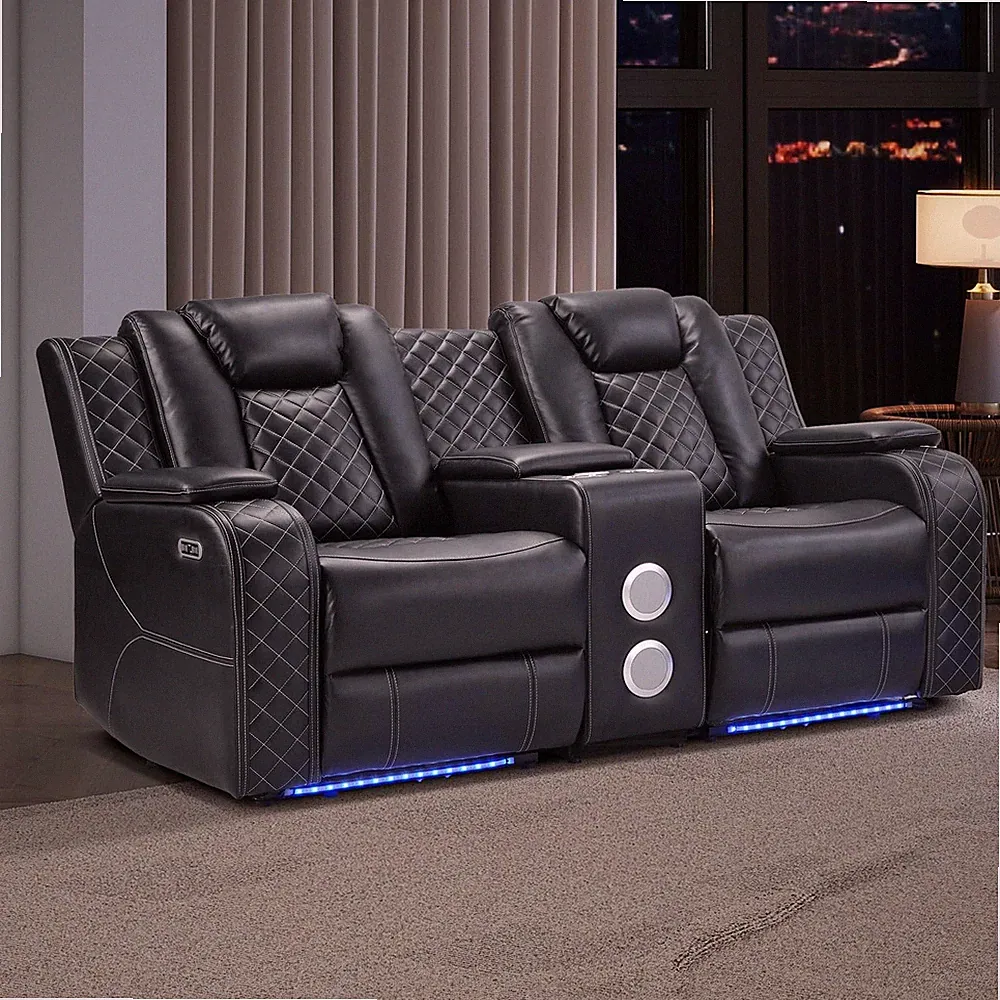 EBELLO Faux Leather Power Recliner Loveseat with Bluetooth Speakers, 2 Seat Sofa