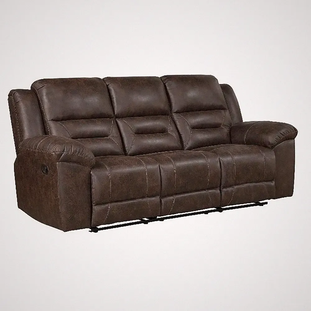 Henry Manual Double Reclining Sofa- Pillow Tuft Dark Brown Microfiber