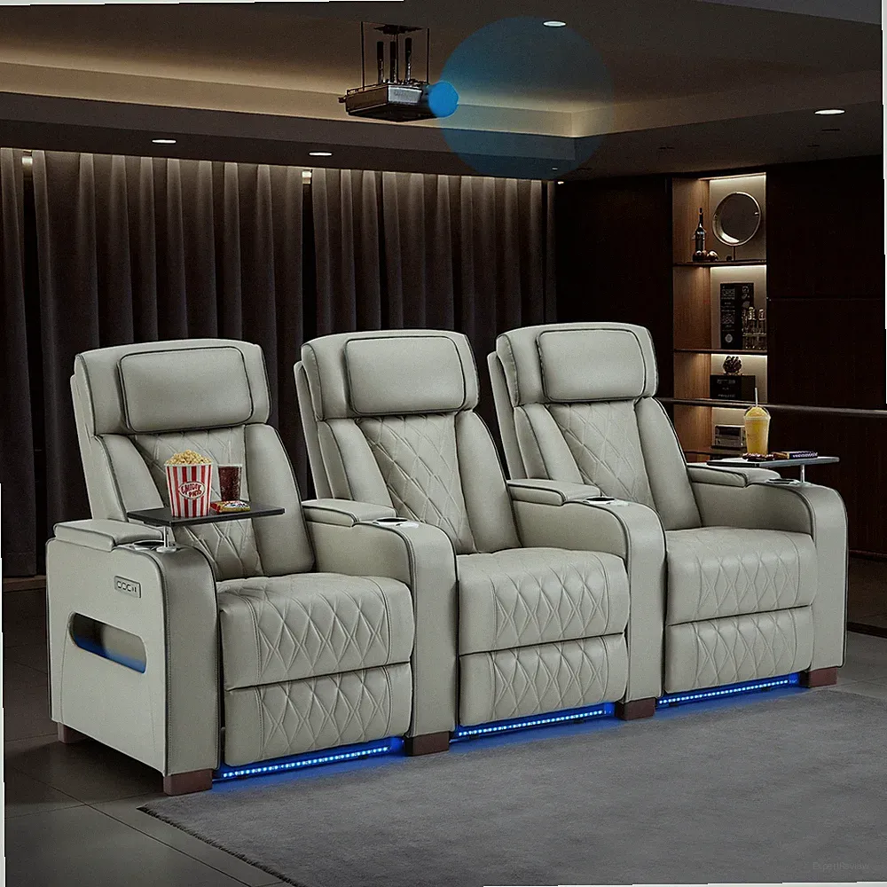 Home Theater Seating Power Recline Sofa With Powered Headrests, Table