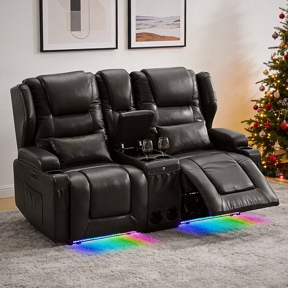 Recliner Sofa Loveseat Set Reclining Couch Faux Leather Home Theater 2-Seat Sofa