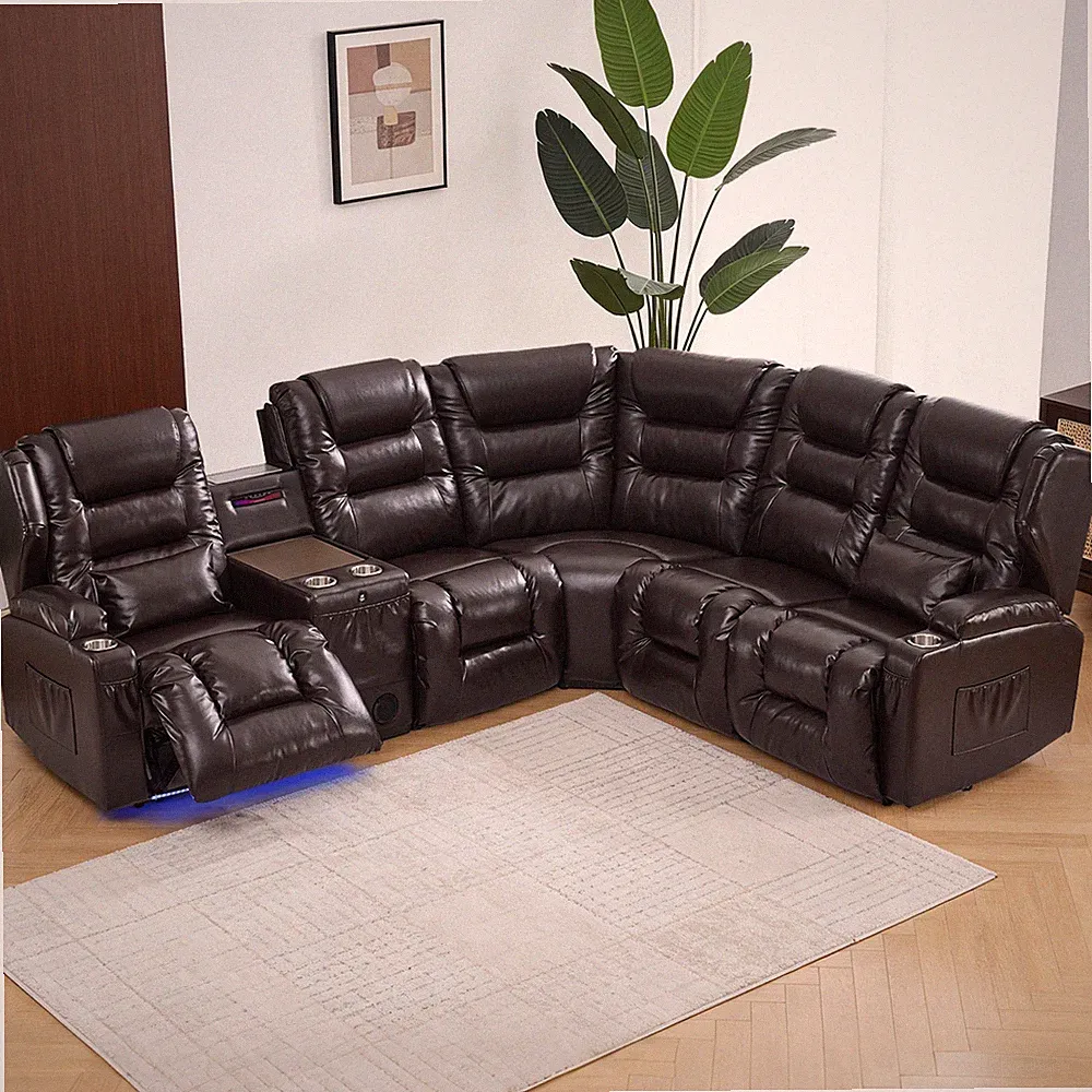 Recliner Sofa Power Reclining Sectional Sofa Set w/ Console&Bluetooth&LED Lights