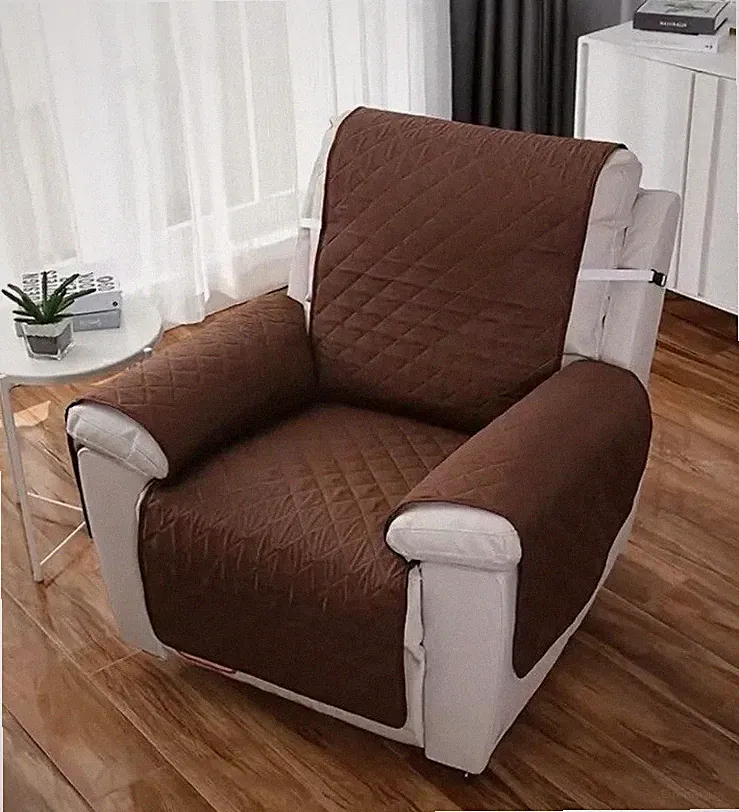 Waterproof Brown Quilted Sofa Slipcover - Soft Washable Recliner Chair Cover